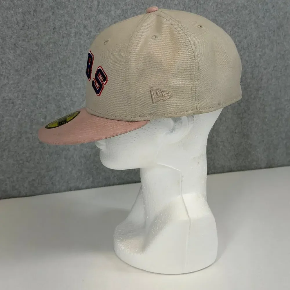 New Era 59FIFTY Chicago Cubs Hat 7 5/8 Tan Pink Cooperstown Wrigley Field 100 Yr